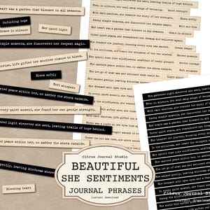 Junk Journal Sentiments, Vintage Phrases Black & White Journal Words, She Sentiments, Motivational Quotes, Inspirational Ephemera Words