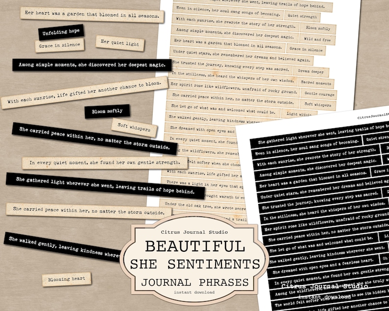 Works Sentiments Junk Journal Sentiments, Vintage Phrases Black & White Journal Words ...