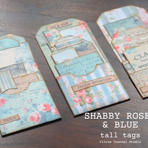 Junk Journal, Geladene Tags, Junk Journal Kit, Journal Tags, Vintage Ephemera, Shabby Blau, Shabby Rosen, Chic Vintage Rosa Rosen, Digital Kit