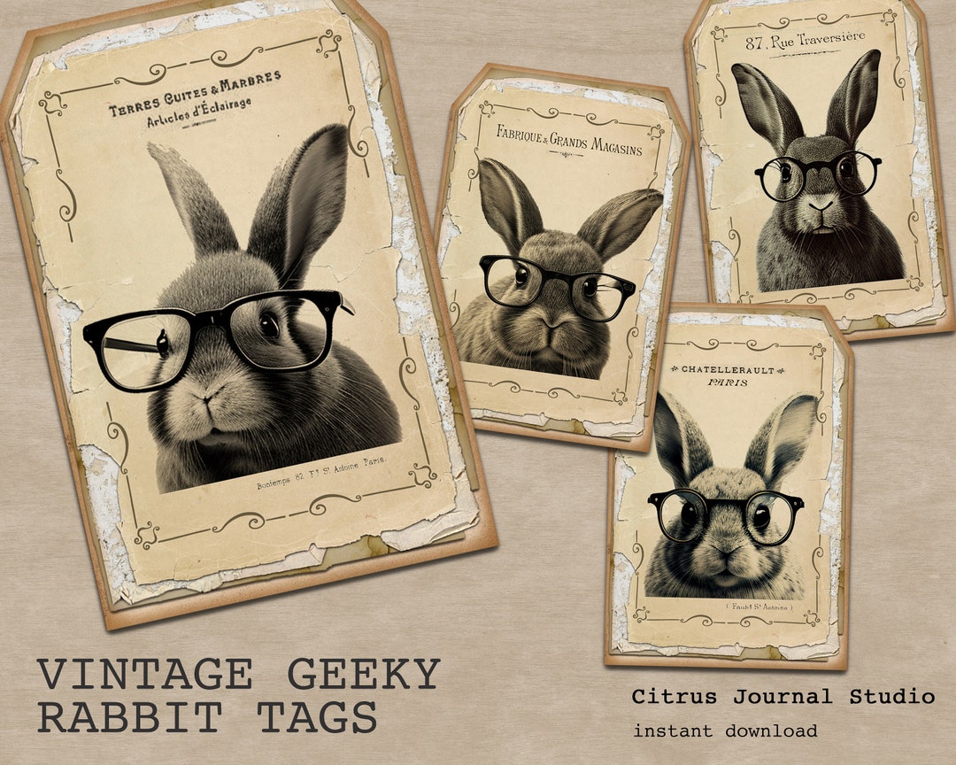 Vintage Rabbits, Easter Tags, Geek Bunny, Cute Bunny, Journal Tags ...
