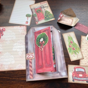 Folio de Noël, Junk Journal, Éphémères de Noël, Arbre de Noël, Étiquette de journal, Étiquette chargée, Étiquette de poche de Noël, Porte de Noël, Coupe difficile
