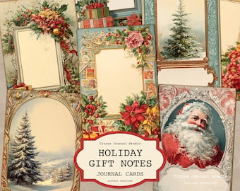 Holiday Gift Notes Journal Cards, Vintage Christmas Junk Journal Insert