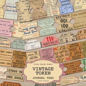 Onglets pour journaux indésirables vintage, onglets éphémères vintage imprimables, kit numérique pour journaux indésirables, billets, onglets jetons de voyage, embellissements de bureau