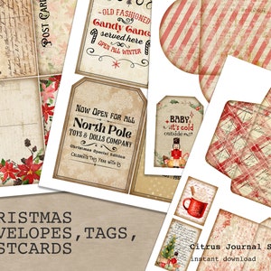 Kerstkaarten, Junk Journal Kit, Efemere kerstdagen, vintage kerst, dagboekkaarten, kerstkaartjes, kerstenveloppen, kortstondige kerstdagen