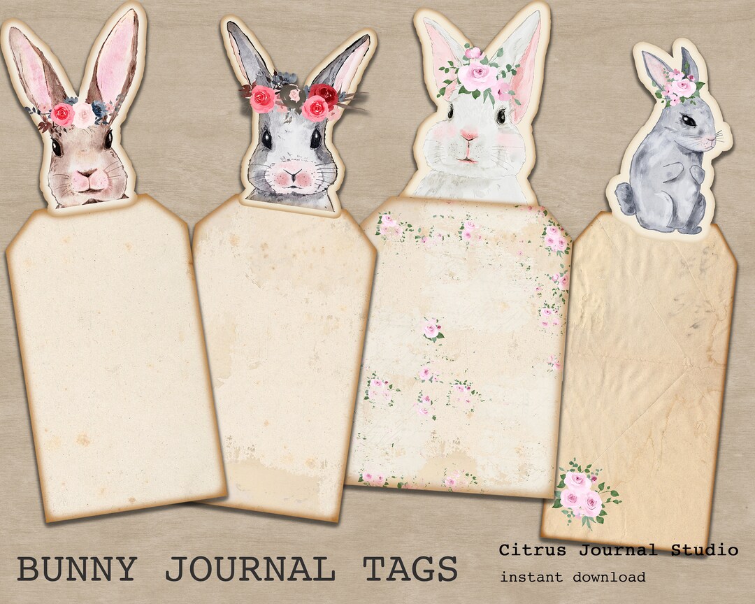 Bunny Journal Tag, Easter Tags, Rabbit Tags, Journal Tag, Junk Journal ...
