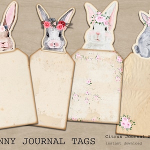 Hasen Journal Tag, Ostern Tags, Hasen Tags, Journal Tag, Junk Journal Tag, Vintage Ephemera, French Rabbit, Floral Rabbit, Cute Shabby Chic