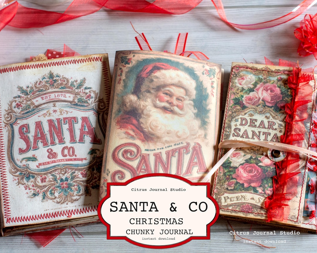 Santa Junk Journal Kit – Vintage Christmas Folio, Holiday Tags ...