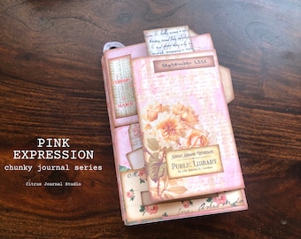 Junk Journal Kit, Pink Folio, Pocket Tag, Floral Tag, Rose Ephemera, Junk Journal, Loaded Envelope, Vintage Journal, Digital Kit, Trifold
