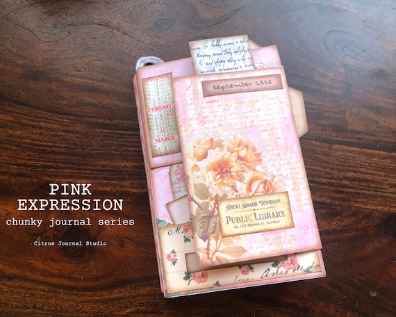 Junk Journal Kit, Pink Folio, Pocket Tag, Floral Tag, Rose Ephemera, Junk Journal, Loaded Envelope, Vintage Journal, Digital Kit, Trifold