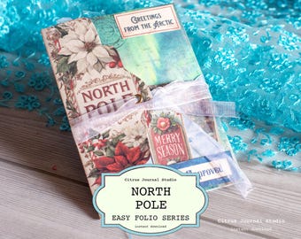 North Pole Junk Journal Folio – Christmas Tags, Winter Holiday Ephemera