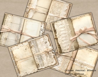 Lace Junk Journal, Shabby Chic, Vintage Journal, Neutral