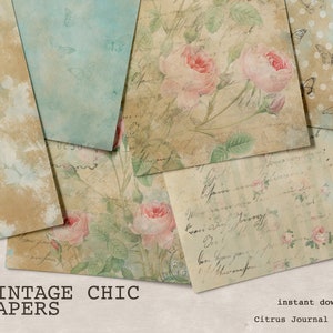 Shabby Chic, Junk Journal, Scrapbook Kit, Collage Sheet, Decorative Paper, Printable Paper, Vintage Roses, Shabby Roses, Floral Junk Journal