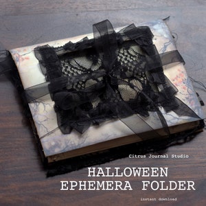 Halloween Ephemera Folder, Junk Journal, Folding Folio, Vintage Halloween, Journal Tags, Spooky Journal, Digital Kit, Cobwebs, Loaded Folio