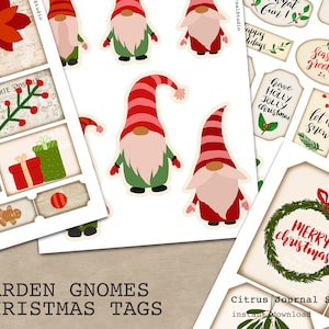 Étiquettes de Noël, Coupes pointilleuses, Panneaux de Noël, Nains de jardin, Junk Journal, Kit numérique, Éphémères, Joyeux Noël, Étiquettes de Noël, Drôle