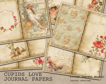 Diario de San Valentín, Rosas en mal estado, Querubín, Cupido, Kit de diario de basura de amor, Kit digital, Diario vintage, Shabby Chic, Diario de cresta floral