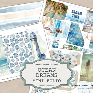 Junk Journal Folio, Beach Junk Journal, driebladig folio, nautisch dagboek, digitale kit, Sea Junk Journal, strandleven, oceaanleven, strandtags