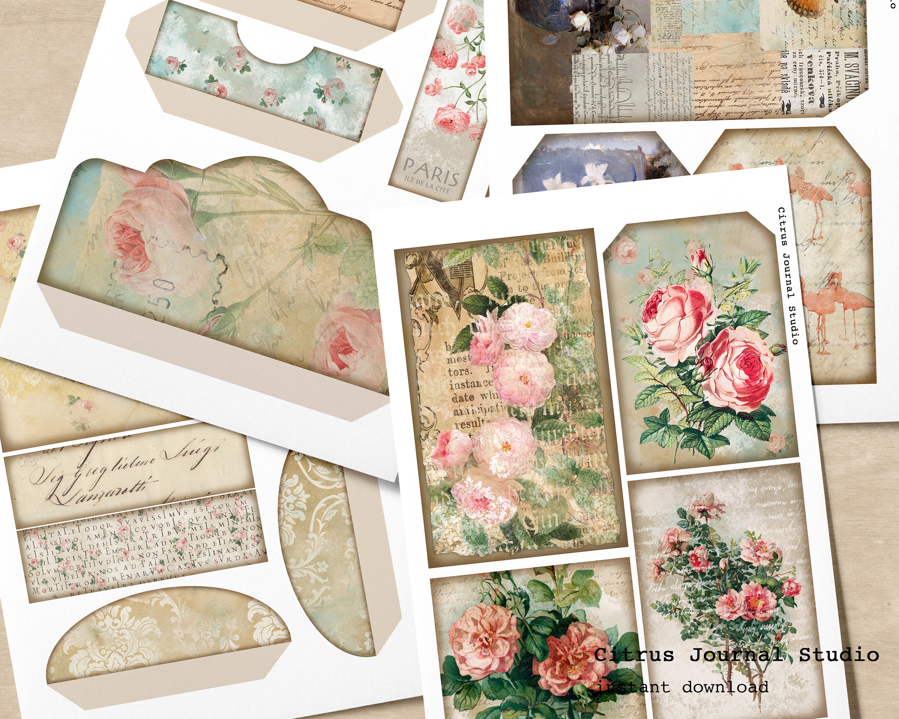 Folio Journal, Junk Journal Kit, Collage Sheet, Pocket Tag, Journal Tag ...