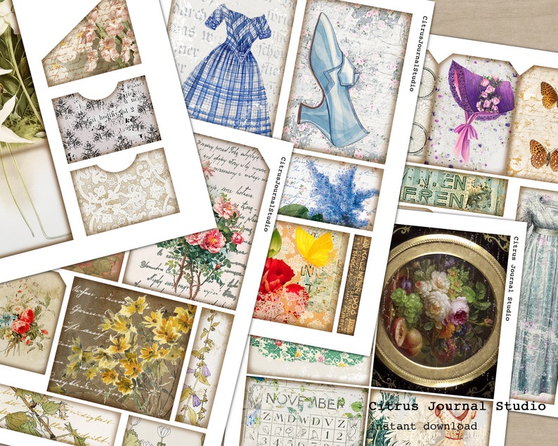 French Ephemera, Junk Journal Kit, Journal Insert, Journal Tags ...