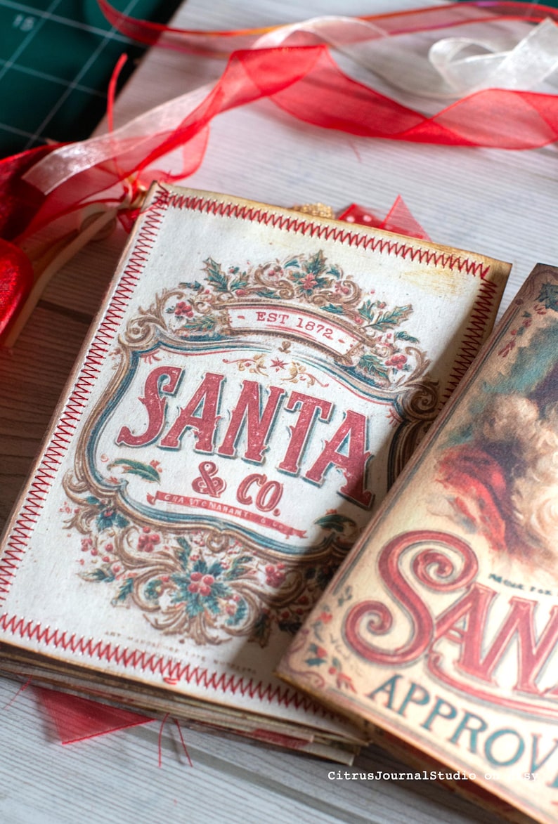 Santa Junk Journal Kit – Vintage Christmas Folio, Holiday Tags ...