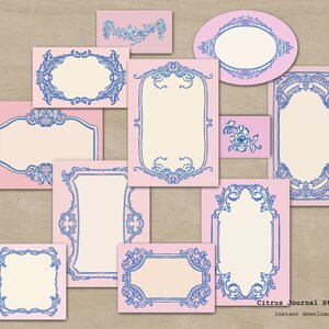 Tarjetas de diario pastel, diario basura vintage, diario basura rosa, ATC Shabby Chic, kit digital, inserto de diario vintage, efímera azul pastel imagen 3