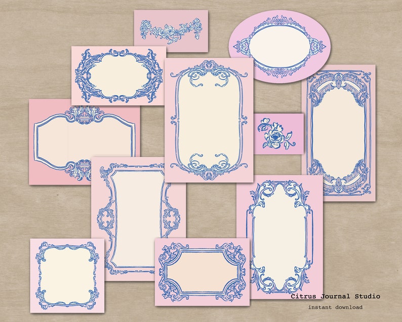 Tarjetas de diario pastel, diario basura vintage, diario basura rosa, ATC Shabby Chic, kit digital, inserto de diario vintage, efímera azul pastel imagen 3