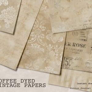Macchia di caffè, carta damascata, diario vintage, kit per album, grunge, carta da caffè, foglio collage, carta decorativa, carta stampabile