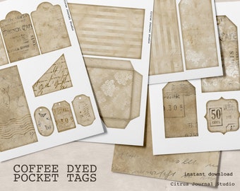 Pocket Tag, Junk Journal Kit, Printable Ephemera, Collage Sheet, Vintage Tag, Scrapbook, Coffee Stained, Journal Tag, Loaded Tag,Digital Kit