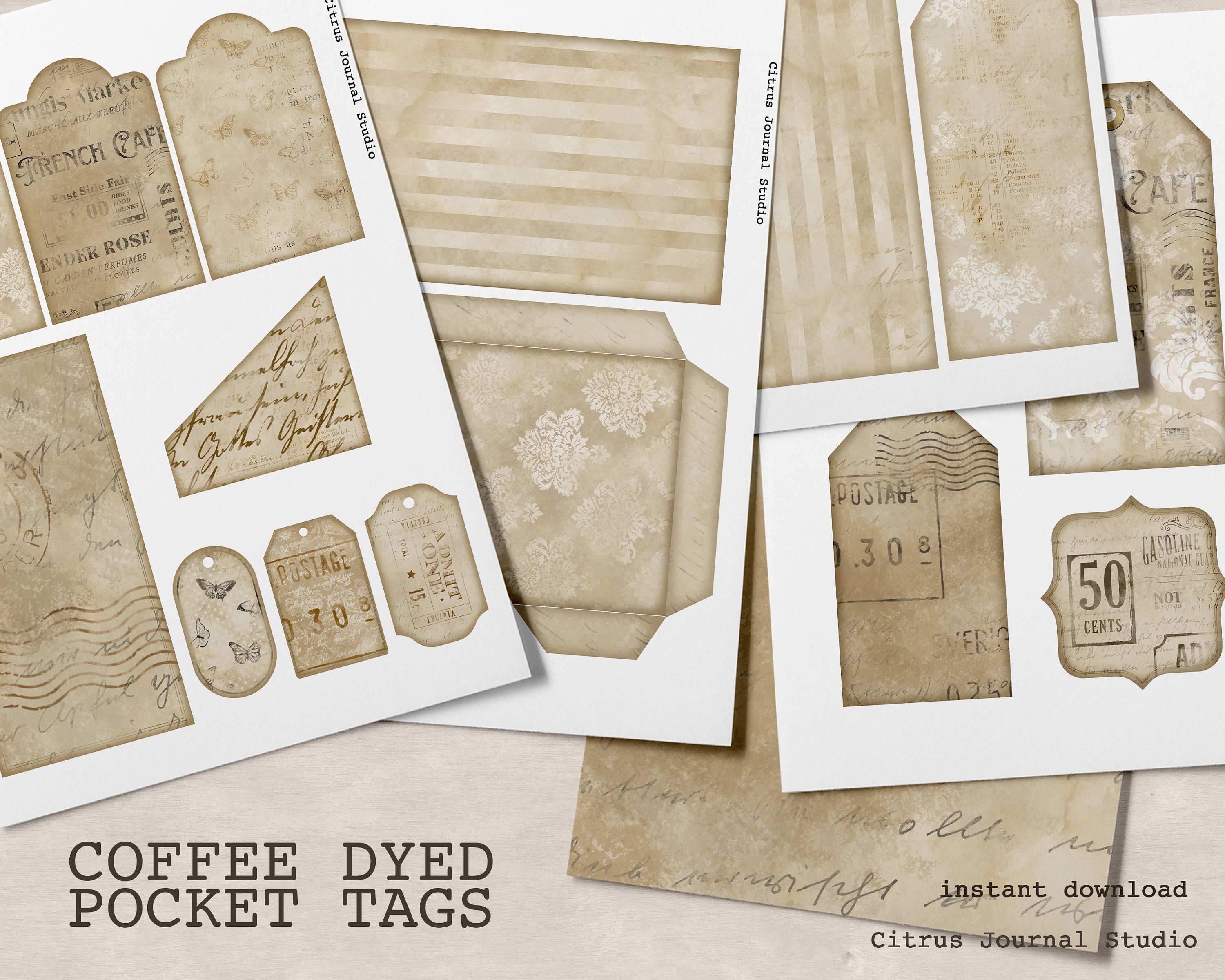 Pocket Tag, Junk Journal Kit, Printable Ephemera, Collage Sheet ...