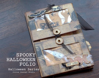 Spooky Halloween Folio, Junk Journal, Folding Folio, Vintage Ephemera, Journal Tags, Witch, Digital Kit, Wicca, Potion Labels, Loaded Tags