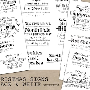 Vintage Christmas, Junk Journal Kit, Ink Saver, Black And White Christmas Signs, Christmas Paper, Stamped Paper, Printable Words, Ephemera
