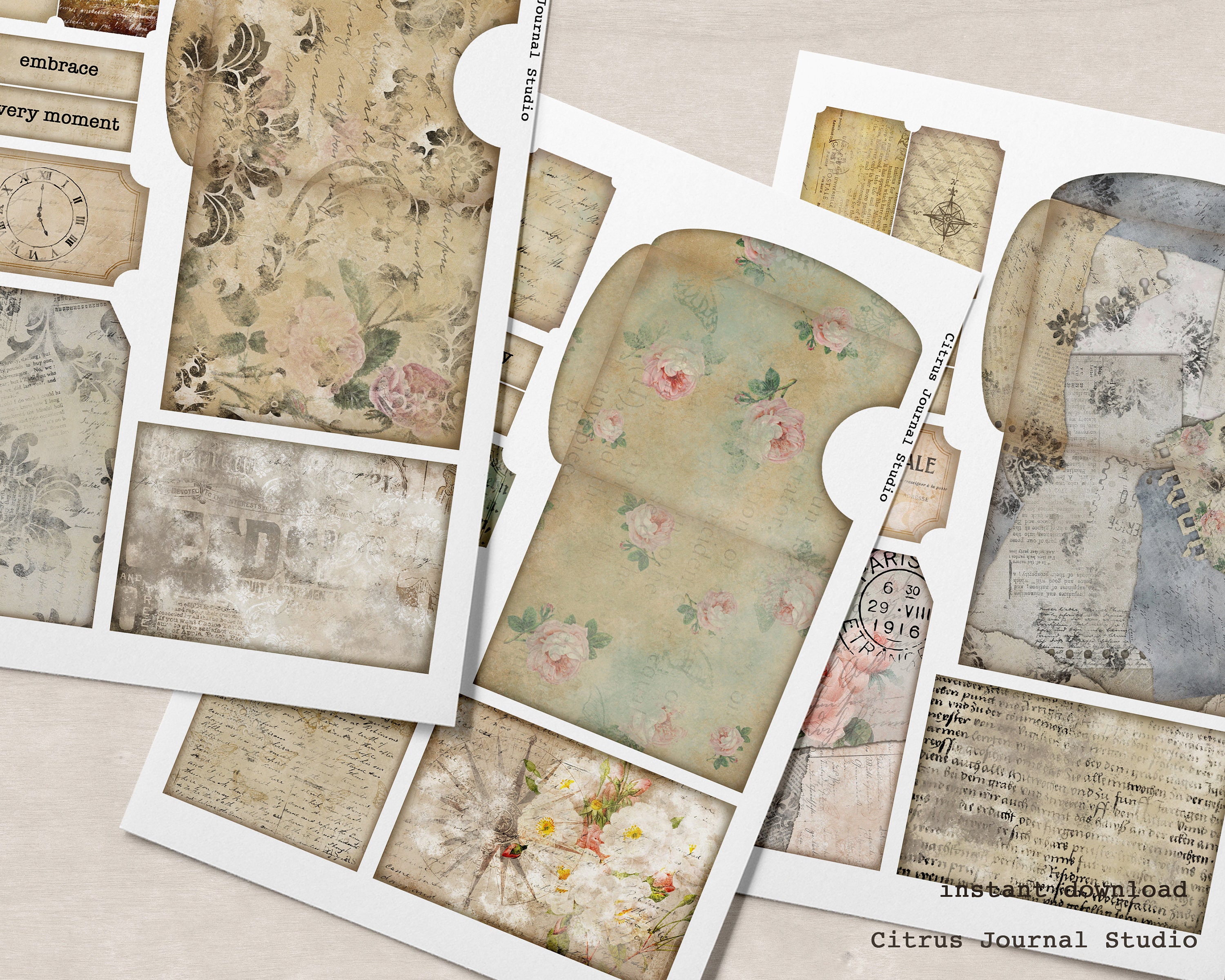 Pocket Tags Junk Journal Kit Tickets Collage Sheet Journal - Etsy