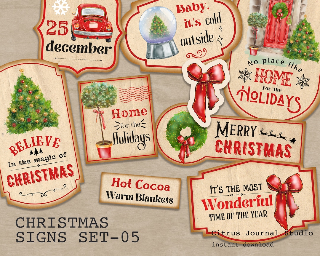 Christmas Ephemera, Christmas Sign, Home for Holidays, Vintage ...