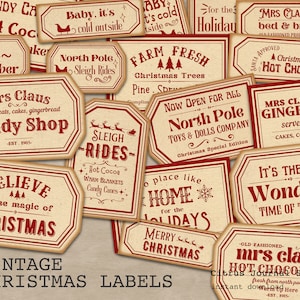 Christmas Labels, Christmas Ephemera, Vintage Christmas, Journal Words, Junk Journal, Christmas Tag, Vintage Label, Holiday Label, Signs