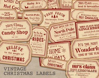 Christmas Labels, Christmas Ephemera, Vintage Christmas, Journal Words, Junk Journal, Christmas Tag, Vintage Label, Holiday Label, Signs