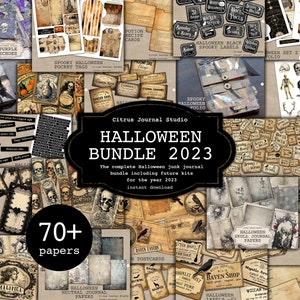 Pacote de Halloween, Pacote de Diário de Junk, Etiquetas de Halloween, Etiquetas de Poções, Itens de Boticário, Diário de Junk de Halloween, Caveira, Pasta Dobrável