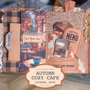 Autumn Cozy Café Junk Journal Book – Fall Tags, Coffee Lover Printable, Pumpkin Spice Tags, Autumn Trees Ephemera, Cottagecore Journal Pages
