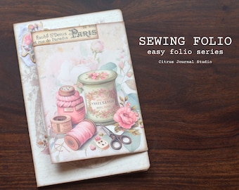 Carpeta de costura, Shabby Chic, Kit de diario basura, Carpeta, Etiquetas de diario, Etiquetas de bolsillo, Etiquetas de diario, Efímera, Kit digital, Costurera, Carpeta floral