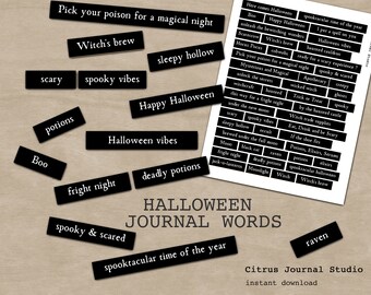 Palabras para diario de Halloween, Palabras para diario basura, Citas de Halloween, Citas espeluznantes, Letreros antiguos de Halloween, Halloween vintage, Citas para diario negro