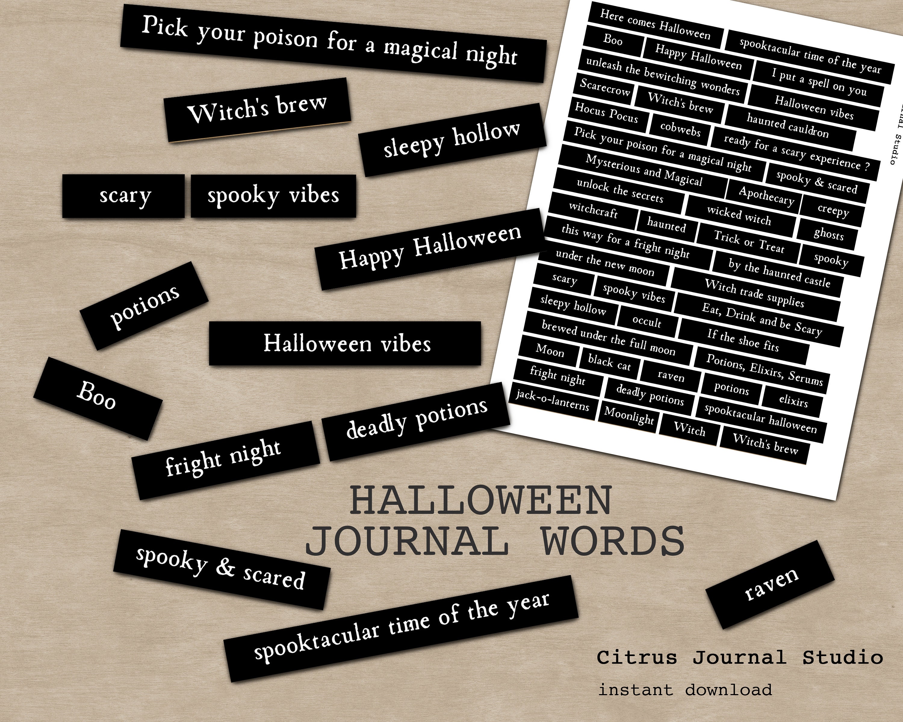 Journaling PAPER Stickers - Halloween Quotes + Doodles –  NoWhiteSpaceStickers