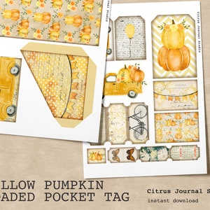 Junk Journaling, Étiquettes de poche, Camion de citrouille, Étiquette d’automne, Éphémères, Étiquette de citrouille, Étiquettes de journal, Étiquettes de poche chargées, Thanksgiving, Récolte d’automne