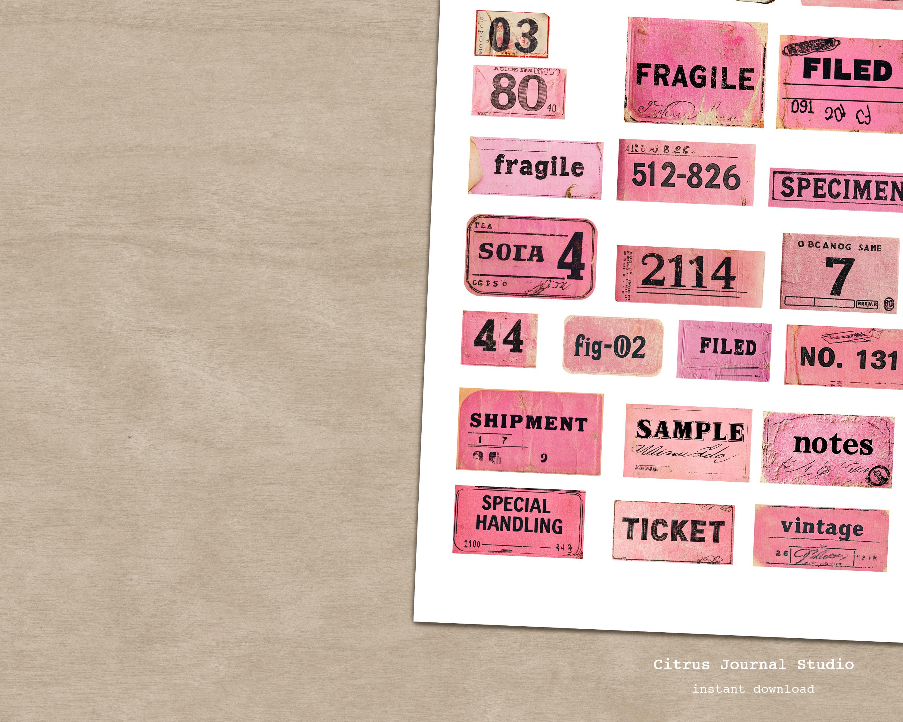 Pink Number Labels Pink Number Labels, Vintage Labels, Junk Journal, Fussy Cuts, Pink ...