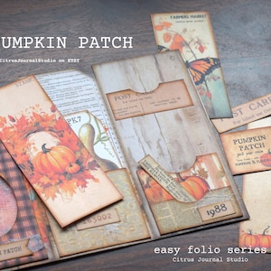 Patch de citrouille, Folio de Thanksgiving, Automne, Feuilles d'automne, Kit de journal indésirable, Folio pliant, Étiquettes de journal, Ephemera, Kit numérique, Poches chargées