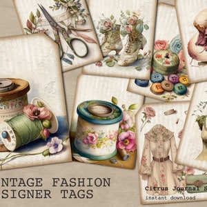 Vintage Fashion, Floral Tags, Sewing Ephemera, Junk Journal, Ephemera, Fashion Illustration, Seamstress, Junk Journaling, Junk Journal Tags