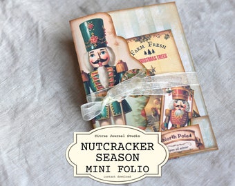 Notenkrakerfolio, kerstminifolio, vintage kerst, opvouwbaar folio, seizoen notenkraker, kerstkaarten, kersttroepjournaal, Noordpool