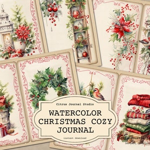 Watercolor Christmas, Christmas Junk Journal, Hygge Christmas, Cozy Christmas, Poinsettia, Winter Journal, Holiday Journal, Christmas Wreath