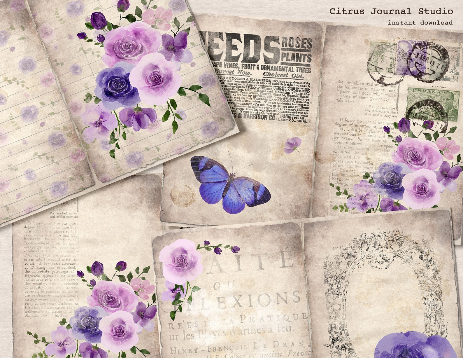 Purple Junk Journal Printable Journal Lavender Paper - Etsy