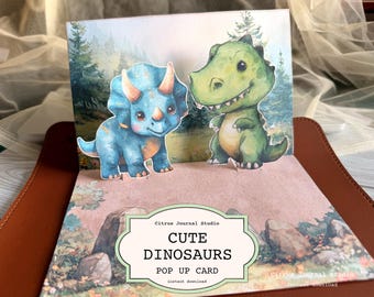 Cute Dinosaurs Pop Up Card, Kids Junk Journal, Boys Birthday Gift