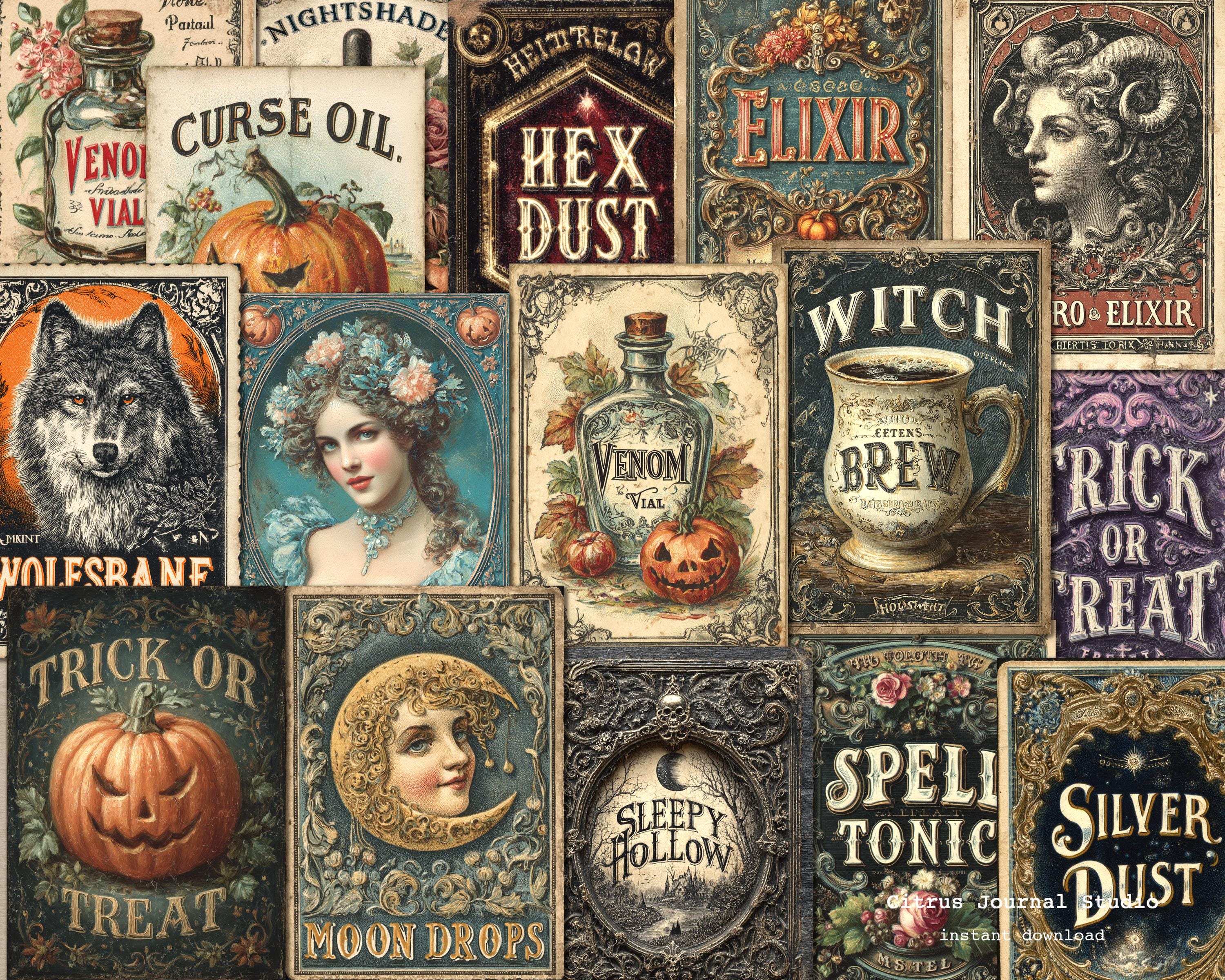 Halloween ATC Cards – Vintage Apothecary Witch Labels, Gothic Bottle ...