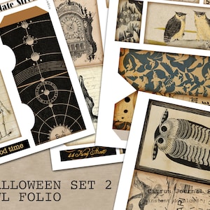 Halloween Folio, Junk Journal Kit, Halloween Ephemera, Eule Tags, wählerischen Schnitt, Gruselige Tags, Geladener Tag, Halloween Eule Folio, Skeleton Ephemera