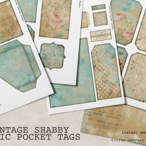 Junk Journal Kit, Rose Journal, Ephemera, Shabby Chic, Shabby Rose, Journal Tags, Pocket Tag, Vintage Journal, Scrapbook, Loaded Envelope